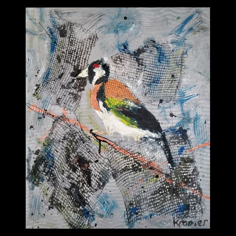 Acrylmalerei mit Stiglitz auf Baumast