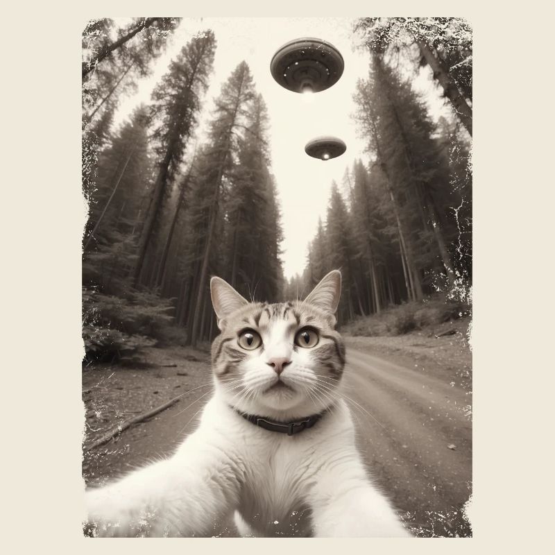 Selfie de chats avec un vaisseau spatial extraterrestre