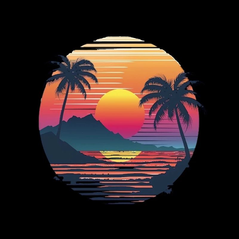 Ocean Palm Trees Vintage Retro Sunset