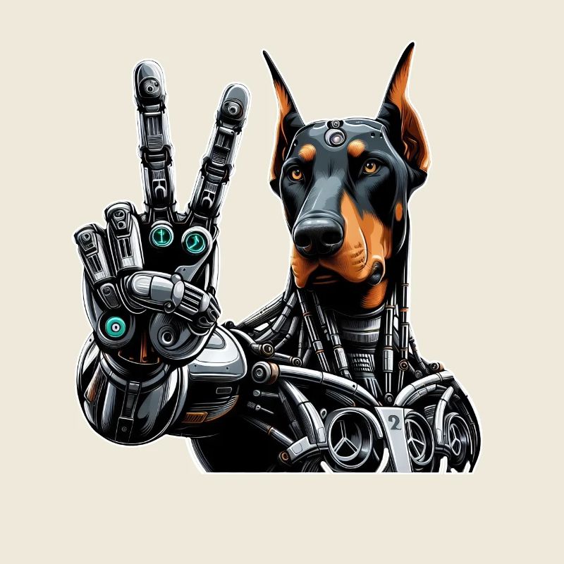 Doberman Robot Cyborg signe de paix