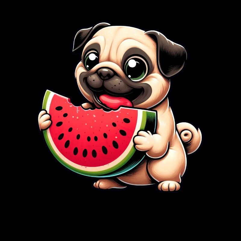 Mops mit Wassermelone Cartoon