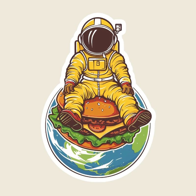 Astronaute planant au-dessus de la terre avec un hamburger