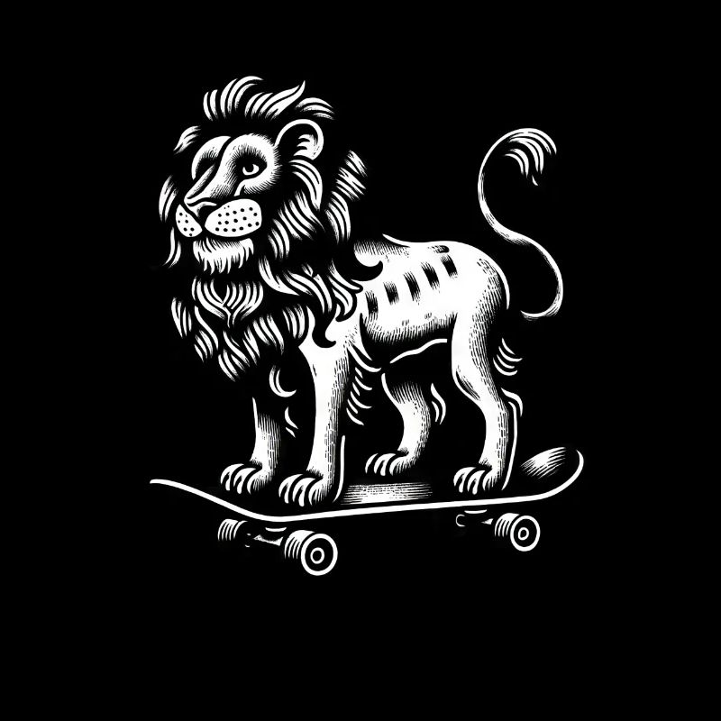 Lion Big Cat Skateboarder Classic Style