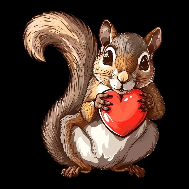 Cute Squirrel Holding Red Heart Illustration