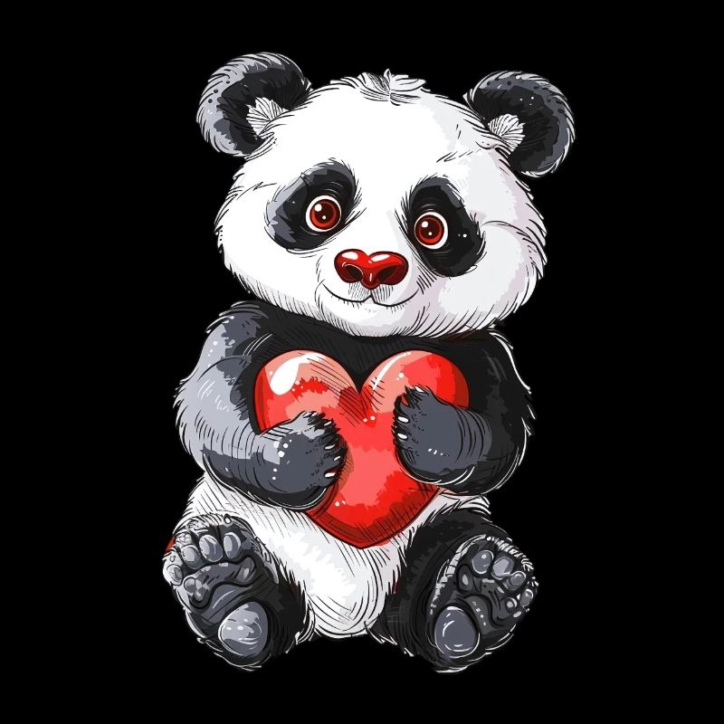 Adorable Panda Holding Red Heart For Panda Lovers