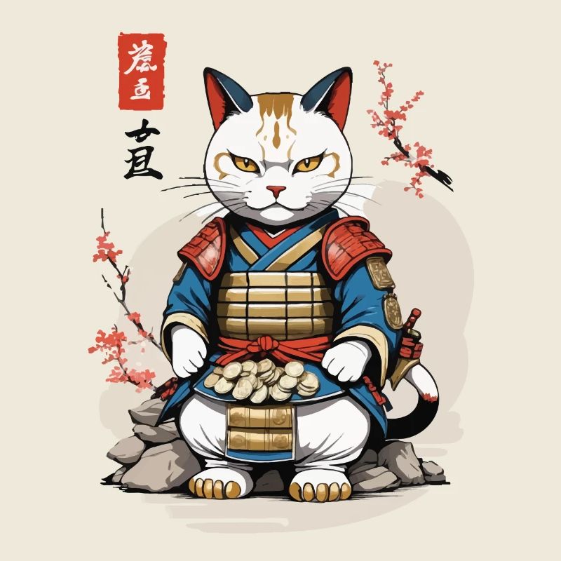 Samurai Katze im Asiatischen Ukiyo-E Stil