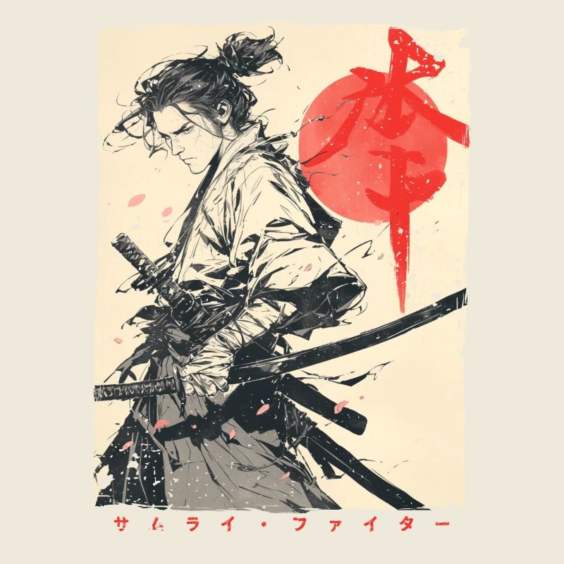 Samurai Fighter - Illustration japonaise Ukiyo-e