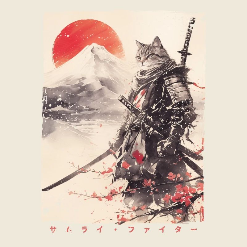 Chat samouraï Kawaii Chat ninja japonais