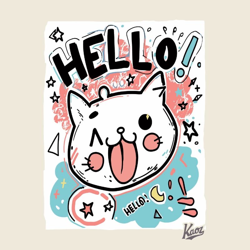 Cute little white cat says hello