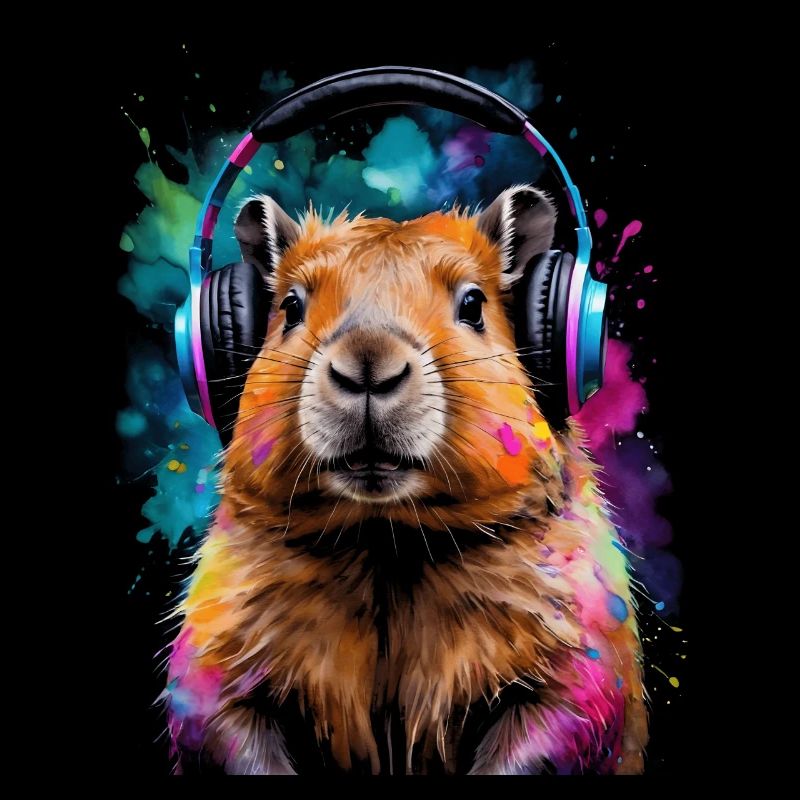 Capybara Kopfhörer Capy Bunt Tier Design Print