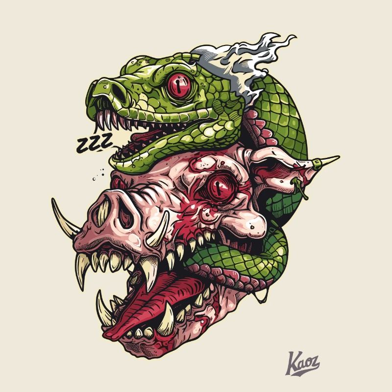 Zombie Pig Head Snake Skull