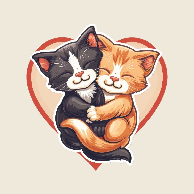 Two Cats Hugging Inside Heart
