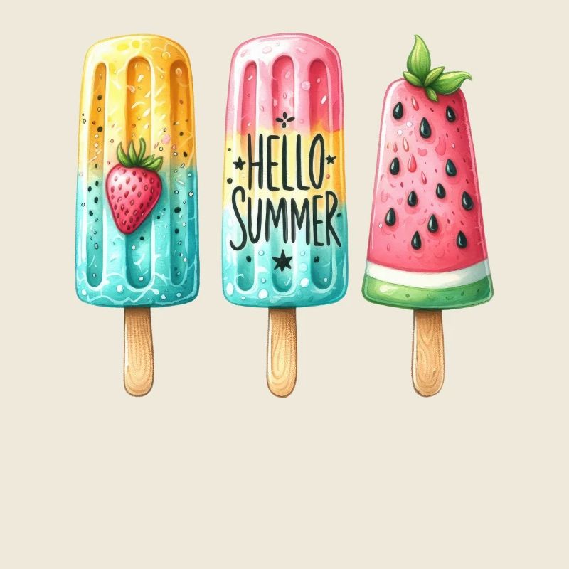 Hello Summer. Happy Popsicle Design, Ice Cream,