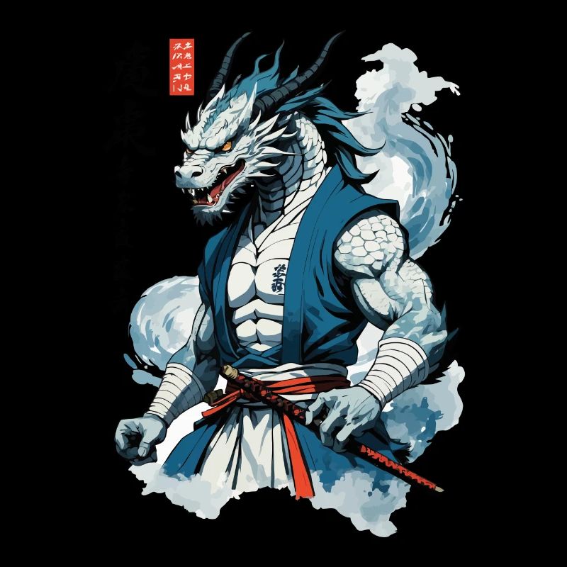 Dragon Samouraï Vintage Ukiyo-e Style Asiatique