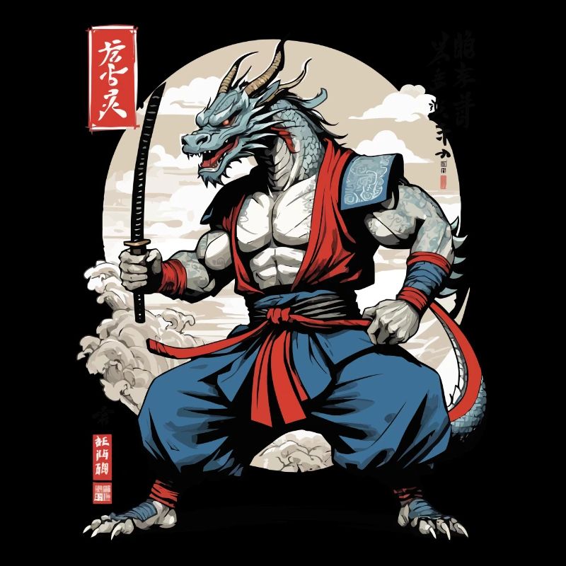 Drachen Samurai Vintage Ukiyo-e Stil