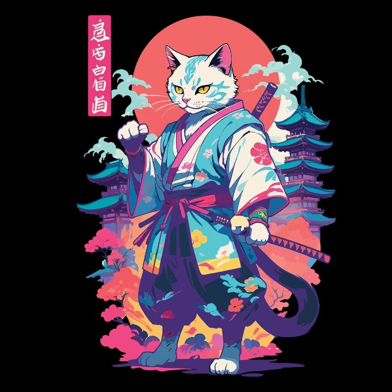 Samurai Cat Vaporwave Aesthetic Japan Art