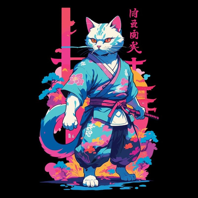 Samurai Cat Vaporwave Aesthetic Japan Art