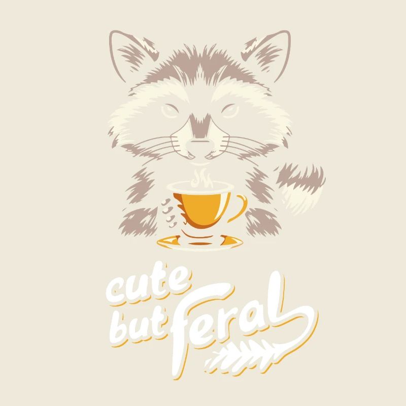 Conception de dessin animé de café raton laveur mignon mais sauvage