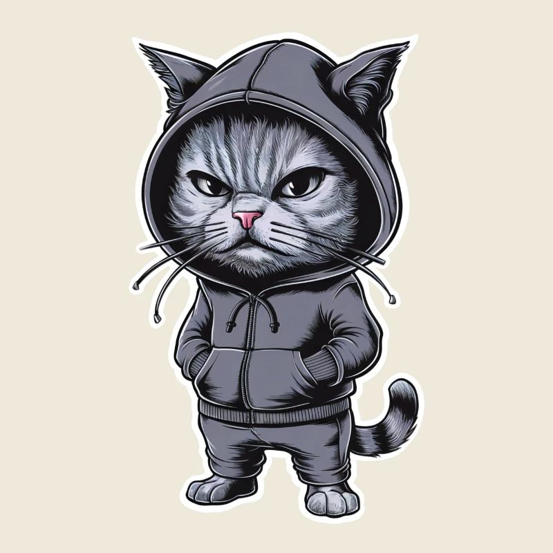 Genervte Verärgerte Katze im stylischen Hoodie