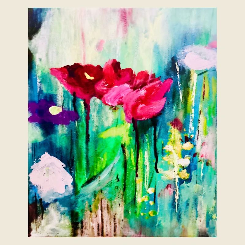 Aquarellblumen im Farbmeer