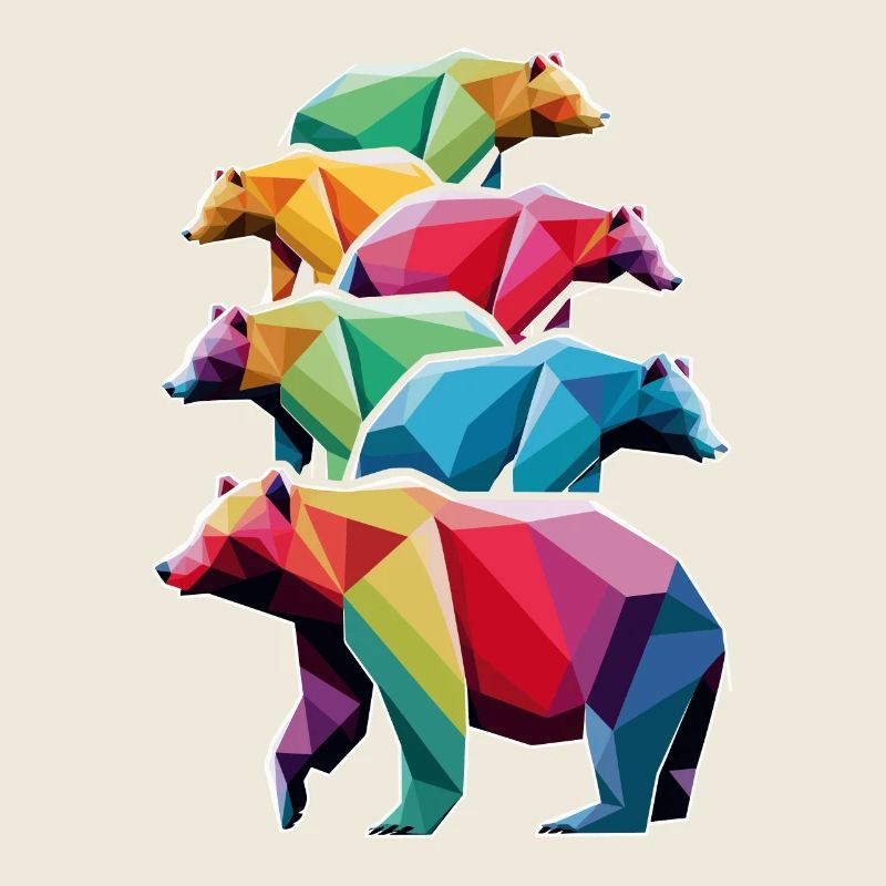 Bunte Low Poly Bären in Regenbogenfarben