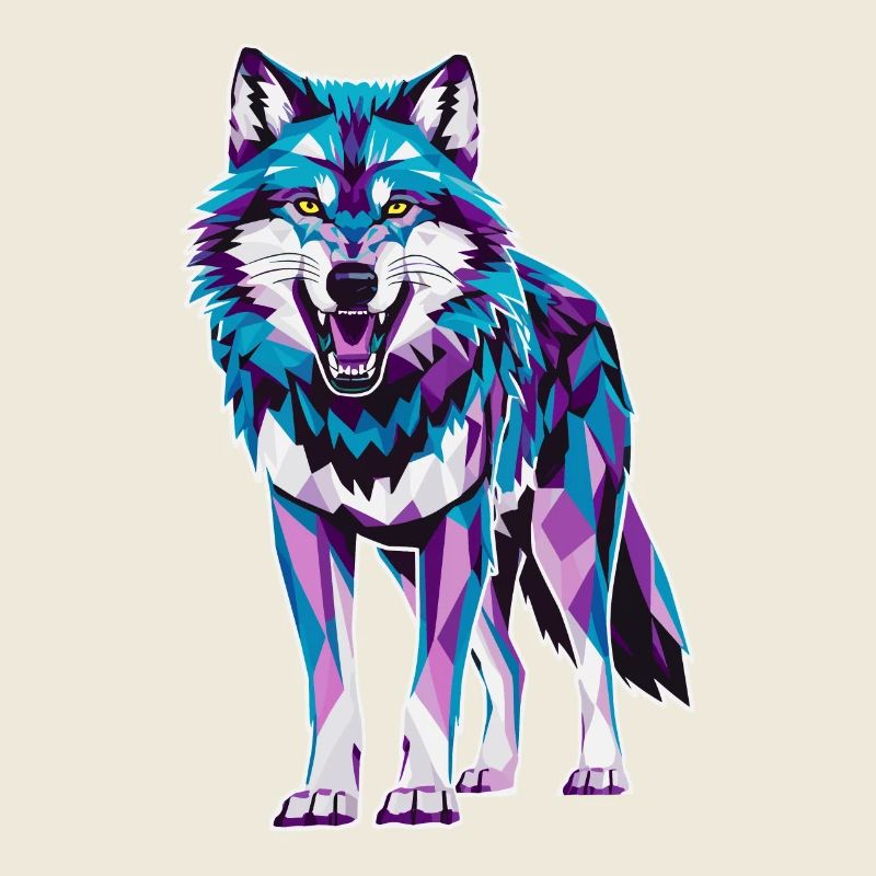 Low Poly Wolf - Geometrische Kunst in Blau und