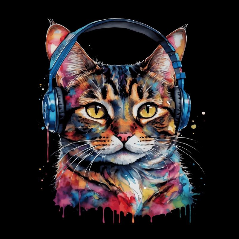 Katze Kopfhörer Bunt Lustig Tier Design Print