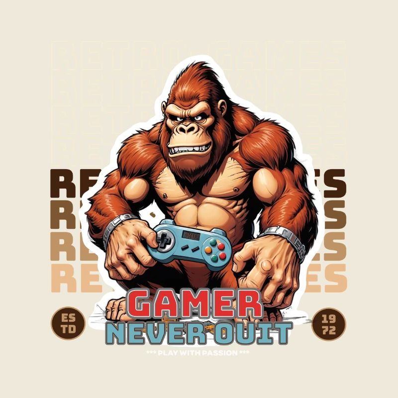 Retro Gamer Gorilla with Controller Console Games