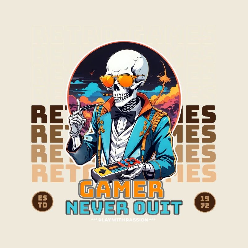 Retro Gamer Skeleton with Controller Console Games