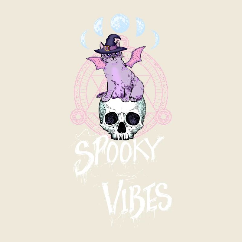 Cat with Witch Hat and Skull Design