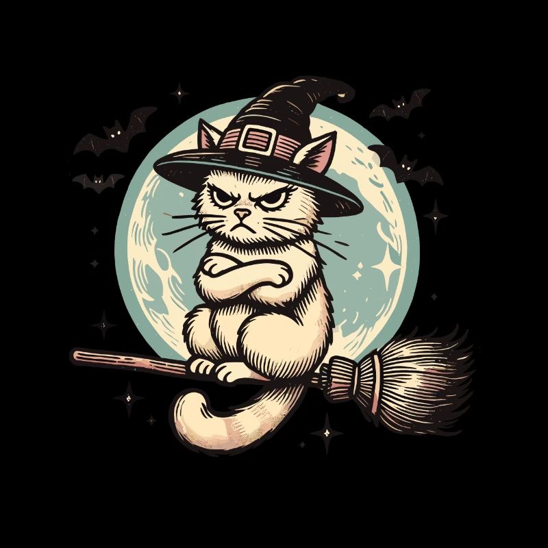 Mauvaise humeur Sorcière Chat Drôle Magicien Chat