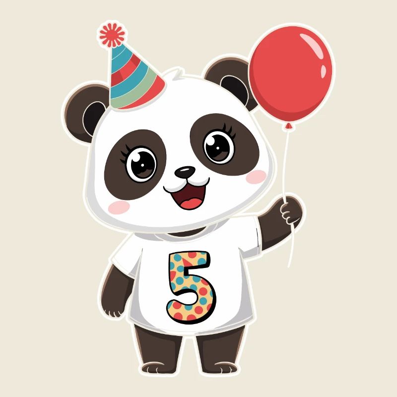 Cute panda with balloon and party hat for the 5th birthday