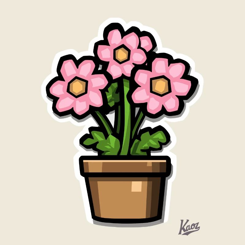 un pot de fleurs vert-rose