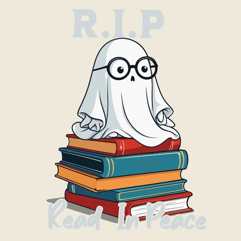 Cute book lover ghost reads in peace