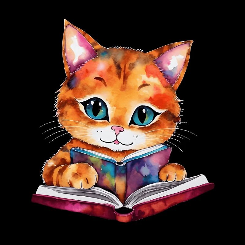 Katze Lesen Buch Bunt Lustig Tier Design Print