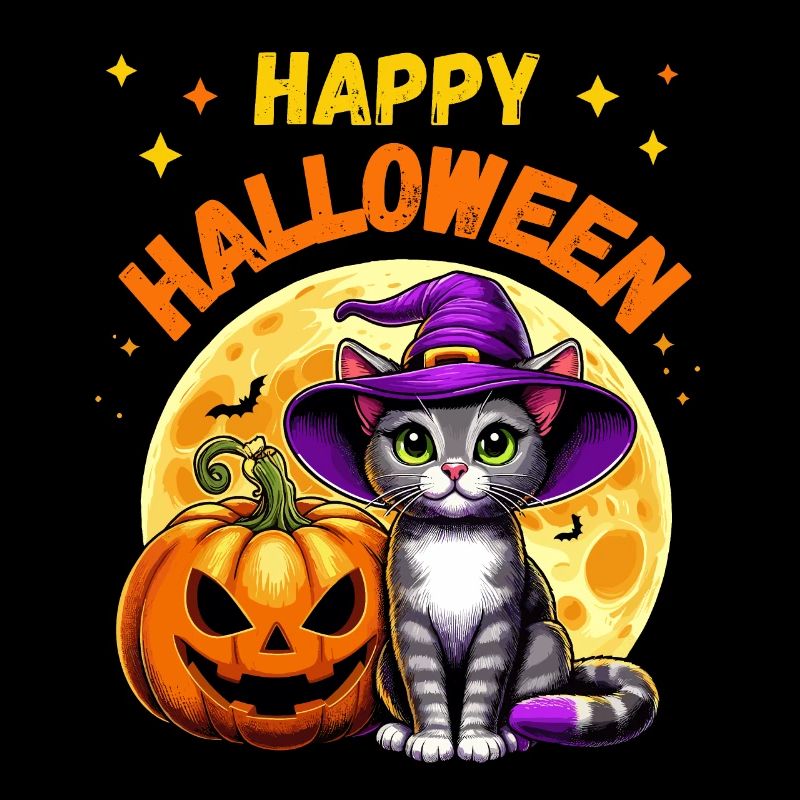 Le chat avec un chapeau de sorcière et une citrouille célèbre Halloween