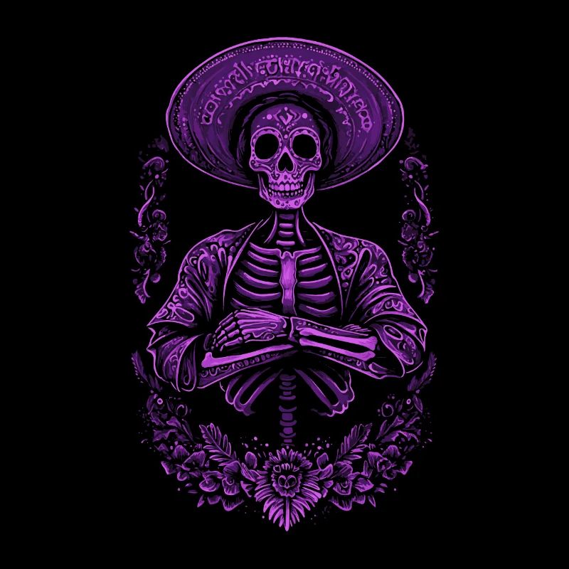 Purple Skeleton with Sombrero Artwork