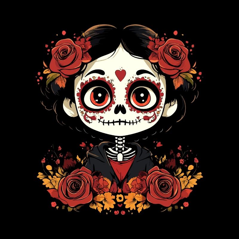Cute Sugar Skull Face with Roses