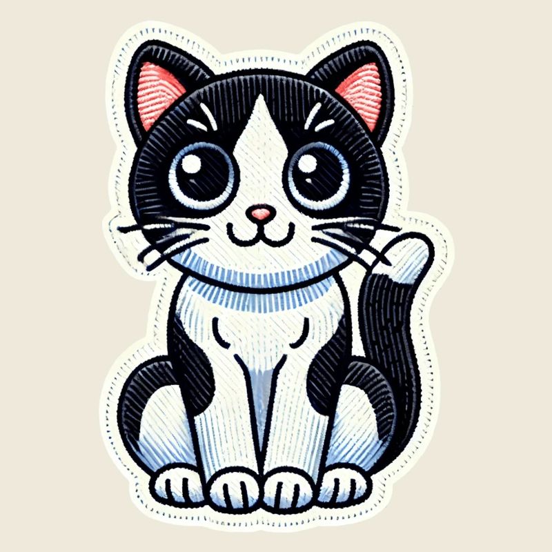 Süße schwarz-weiße Katze sitzt schön / Patch