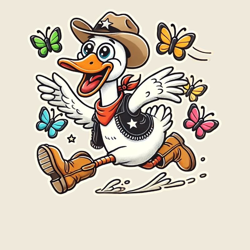 Dumme Gans mit Cowboy-Sheriffhut und Stiefeln