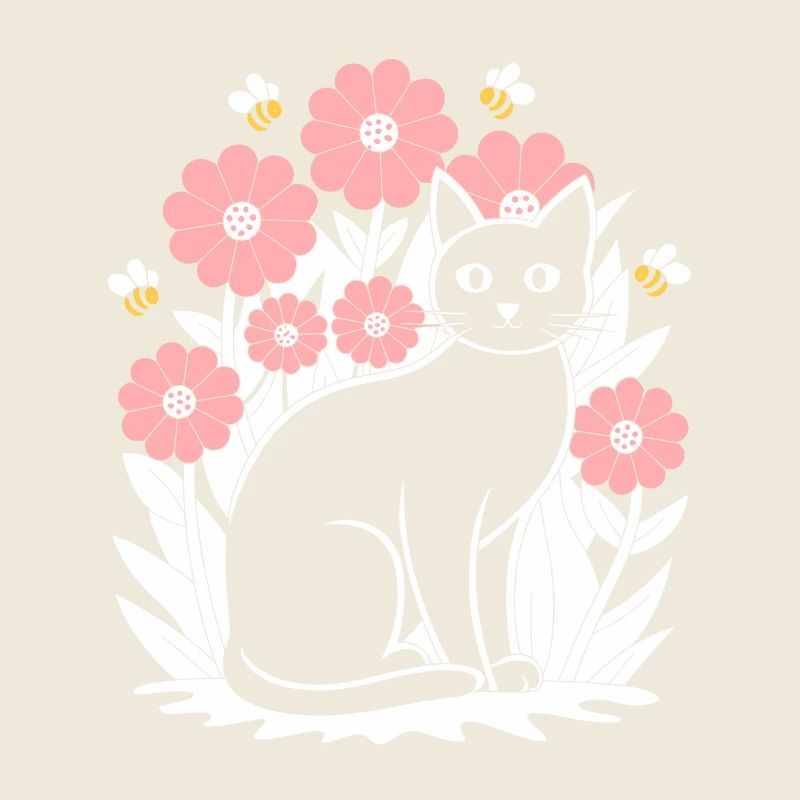 Cottagecore Idyll: Black Cat with Flowers and