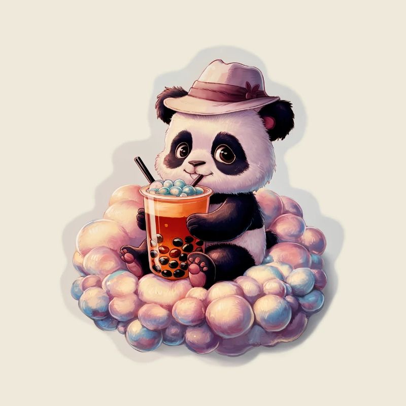 Cute Panda Bubble Tea Illustration