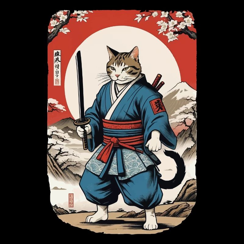 Samurai Katze Vintage Ukiyo E Japanisches