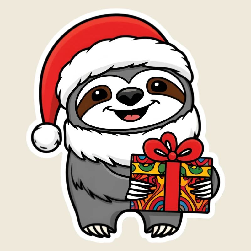 Sloth Santa Claus Christmas Cute Comic Style