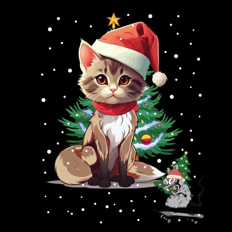 Chat Souris Noël Père Noël