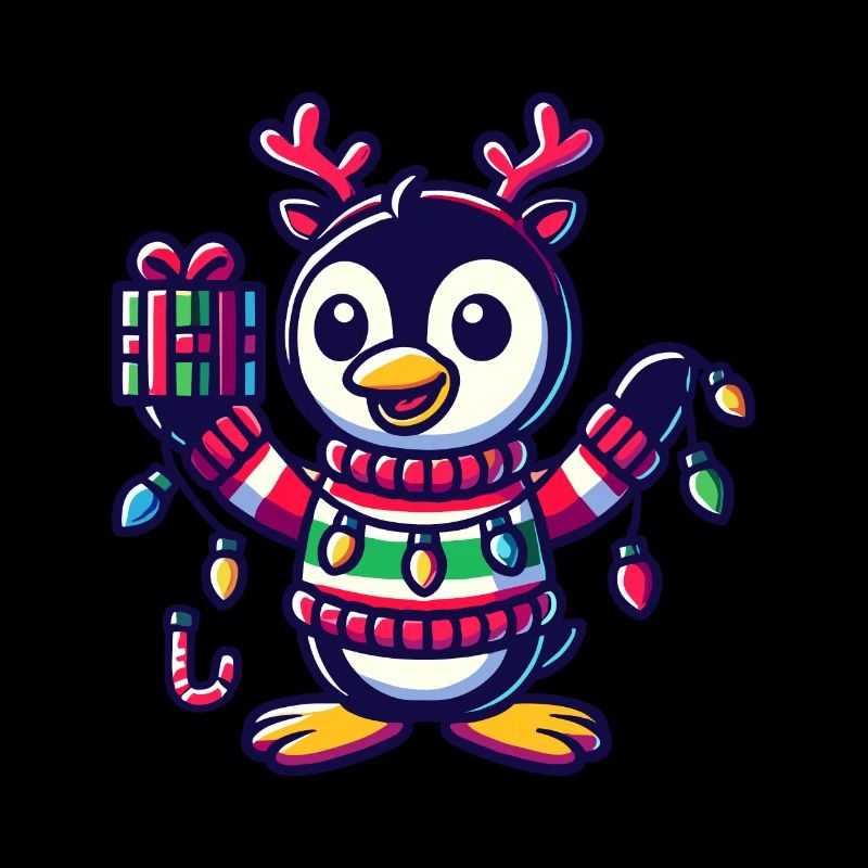 Fröhlicher Pinguin Mit Weihnachtslichtern