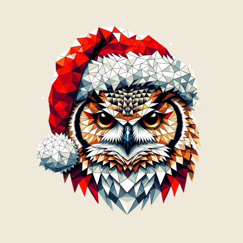 Polygon Kunst Eule Uhu Weihnachtsmütze Original