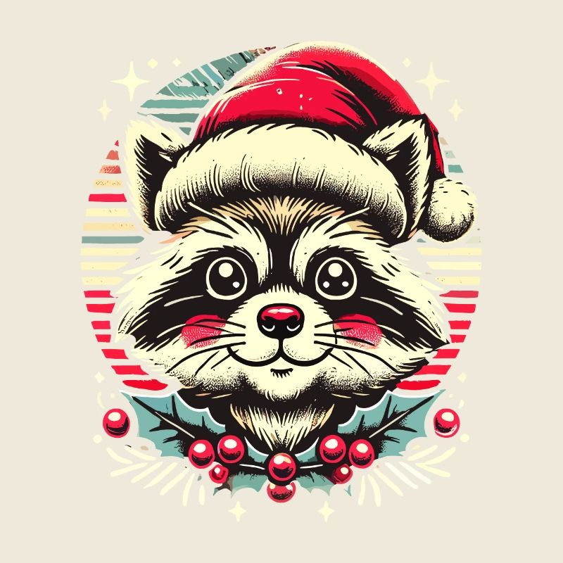 Mignon raton laveur de Noël avec casquette