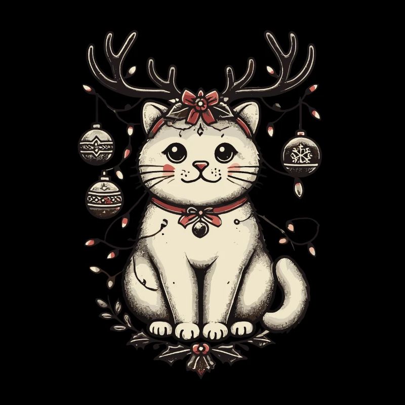 Weihnachtliche Katze Mit Geweih Und Kugeln