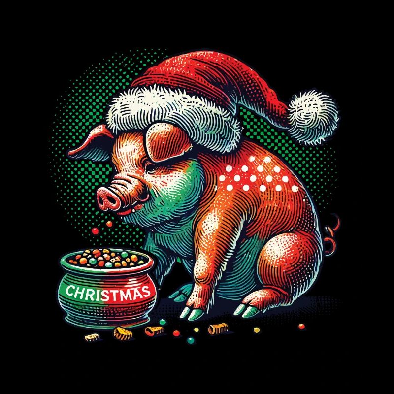 Cochon gourmand de Noël avec chapeau